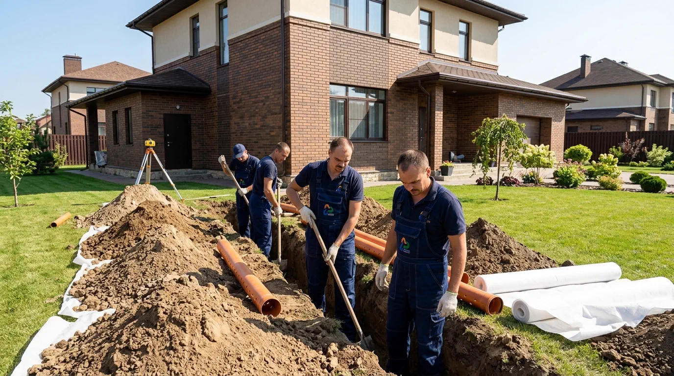 Бригада копает траншею