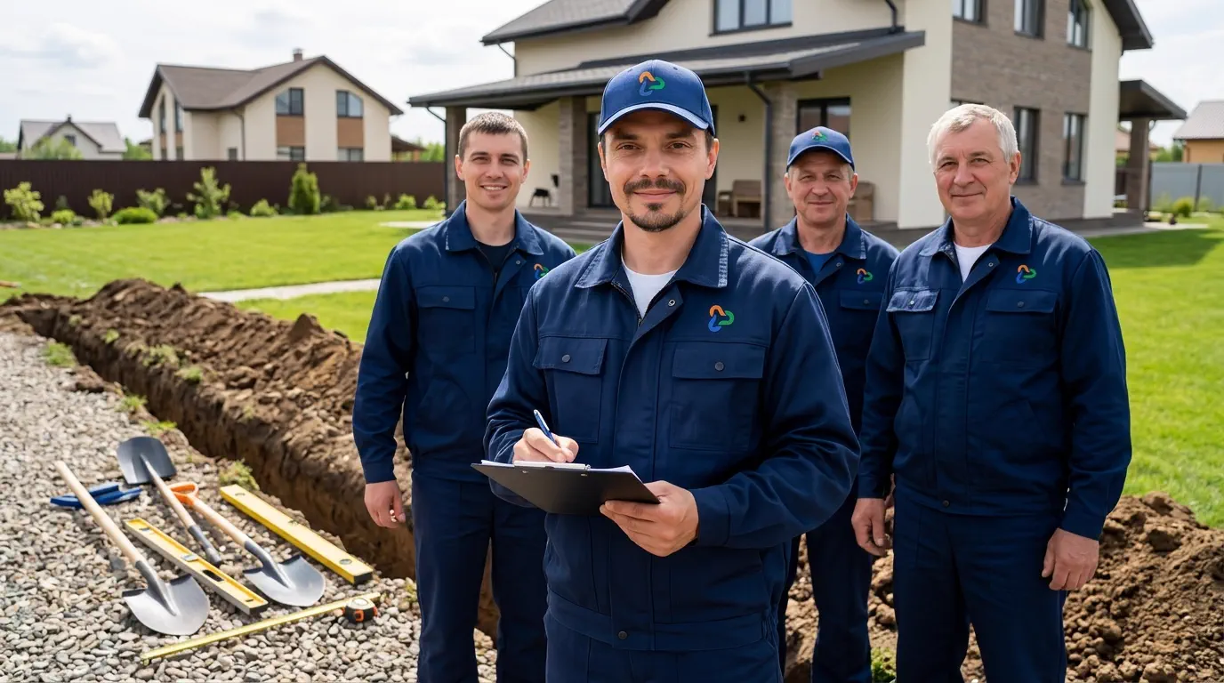Бригада у траншеи с трубами